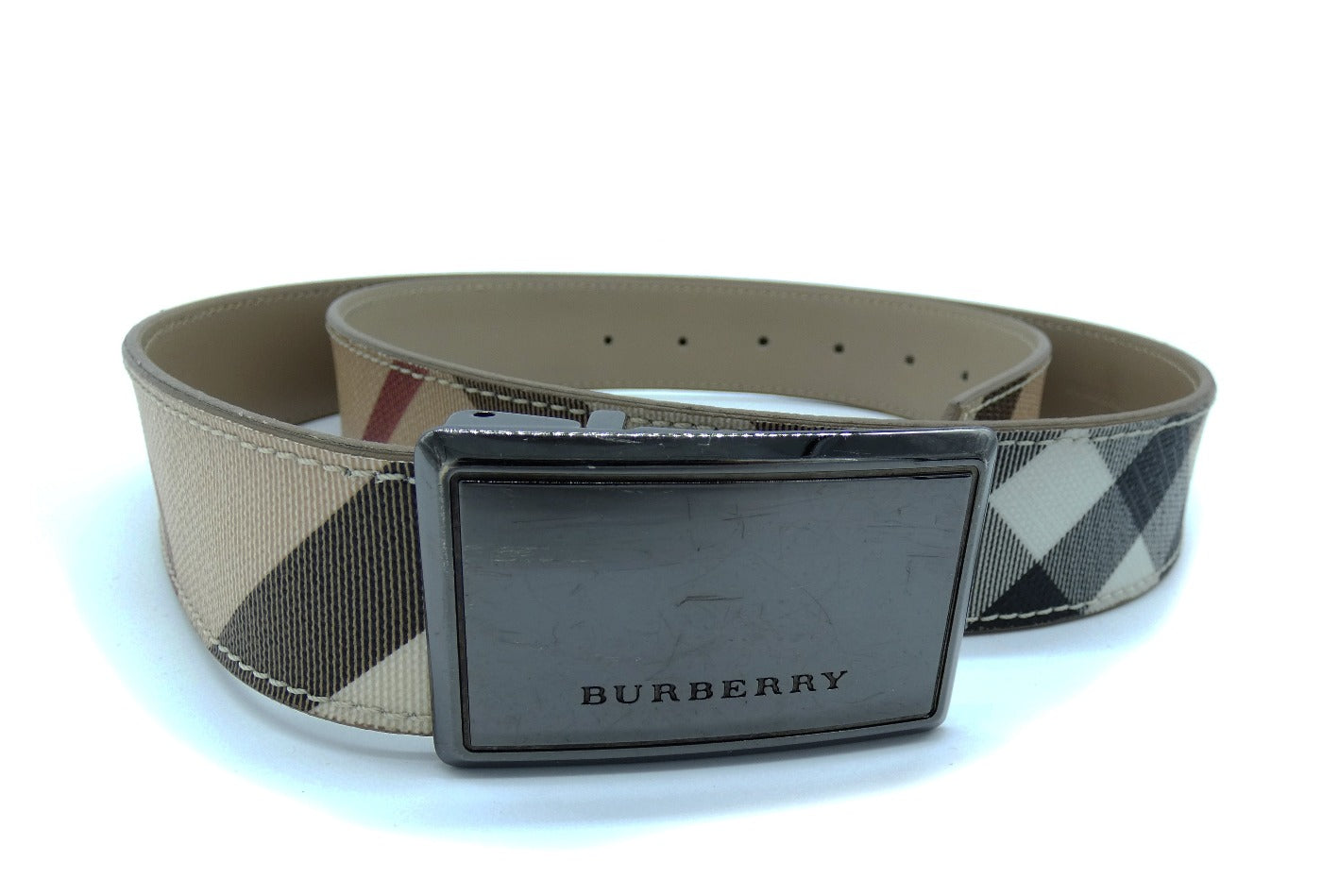 Burberry Men's Plaque Buckle Check Leather Belt
