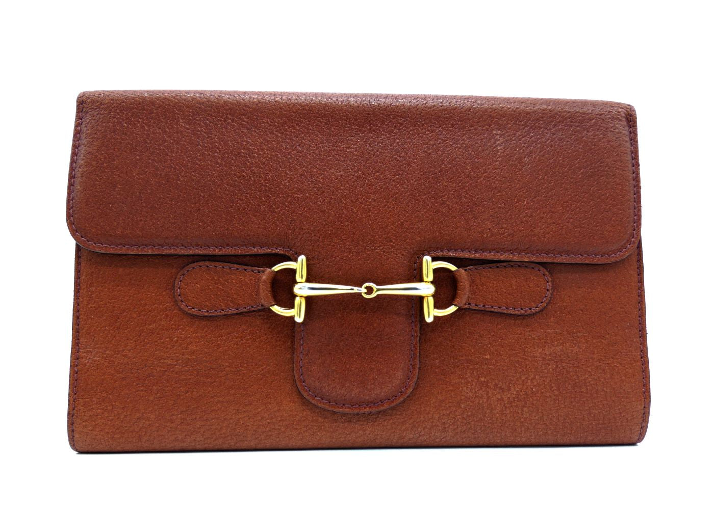 Gucci Vintage Deep Tan Leather Horsebit Clutch Wallet Occhi Azzurri