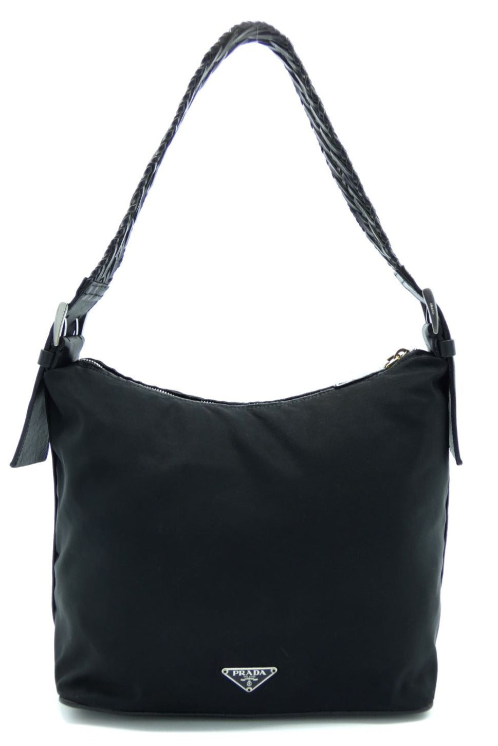 Prada Black Tessuto Handbag with Leather Platted Strap – Occhi Azzurri