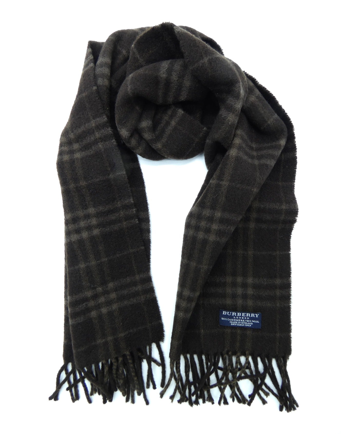 Burberry Cashmere and Wool House Check Dark and Light Brown Scarf Occhi Azzurri