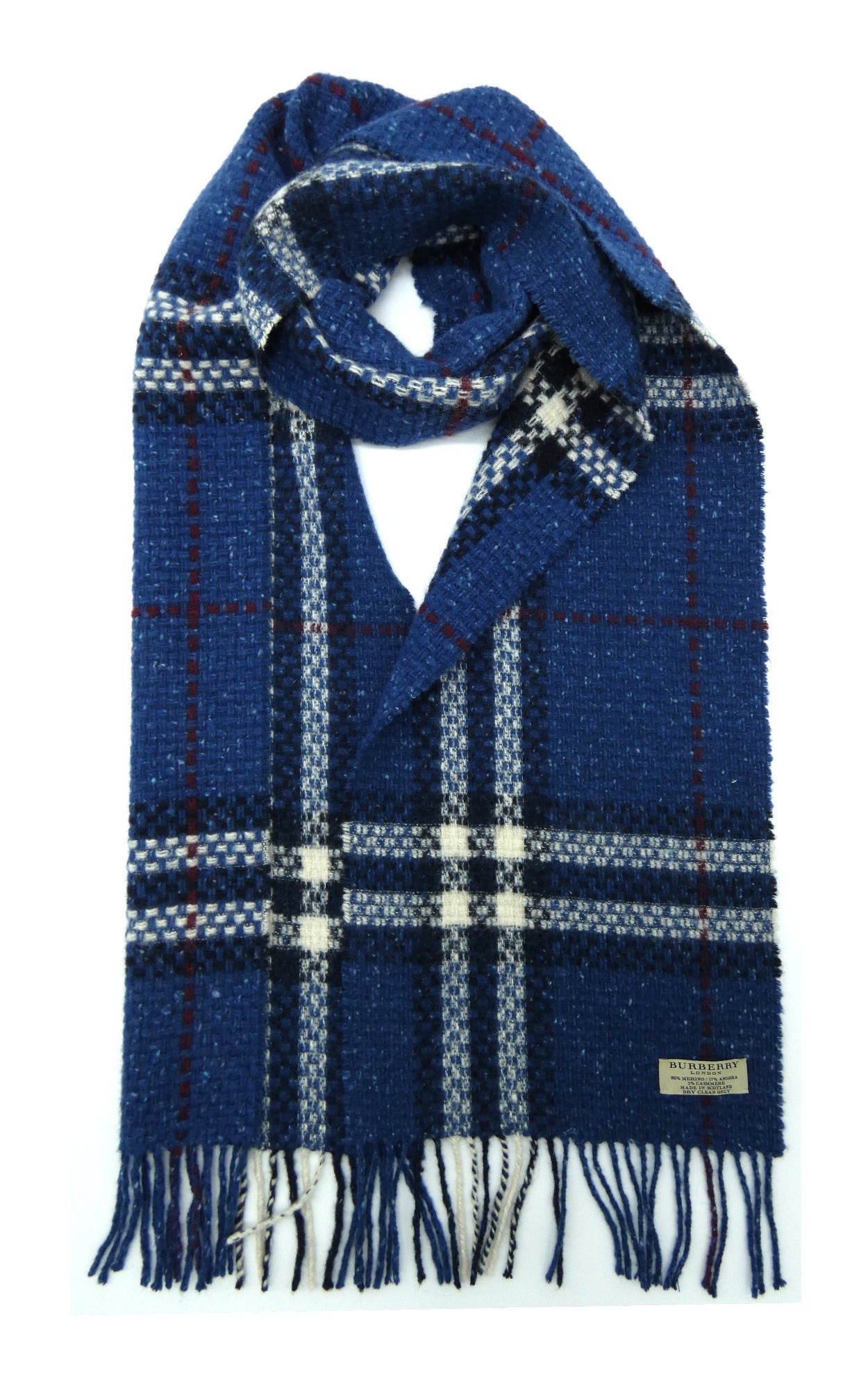Burberry Merino Wool and Angora Giant Nova Check Blue Scarf Occhi Azzurri