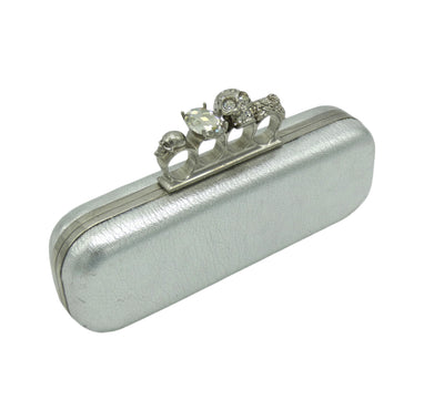 Alexander McQueen Silver Leather Skull Knuckle Clutch Bag Alexander McQueen