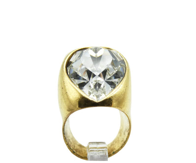 Alexander McQueen Gold Skull Ring with Crystal Heart Ring Alexander McQueen