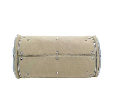 Chloe Silver Leather and Cream Linen Large Paddington Bag Chloe