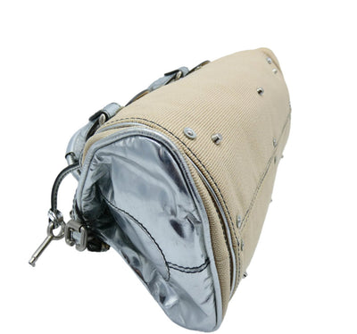 Chloe Silver Leather and Cream Linen Large Paddington Bag Chloe