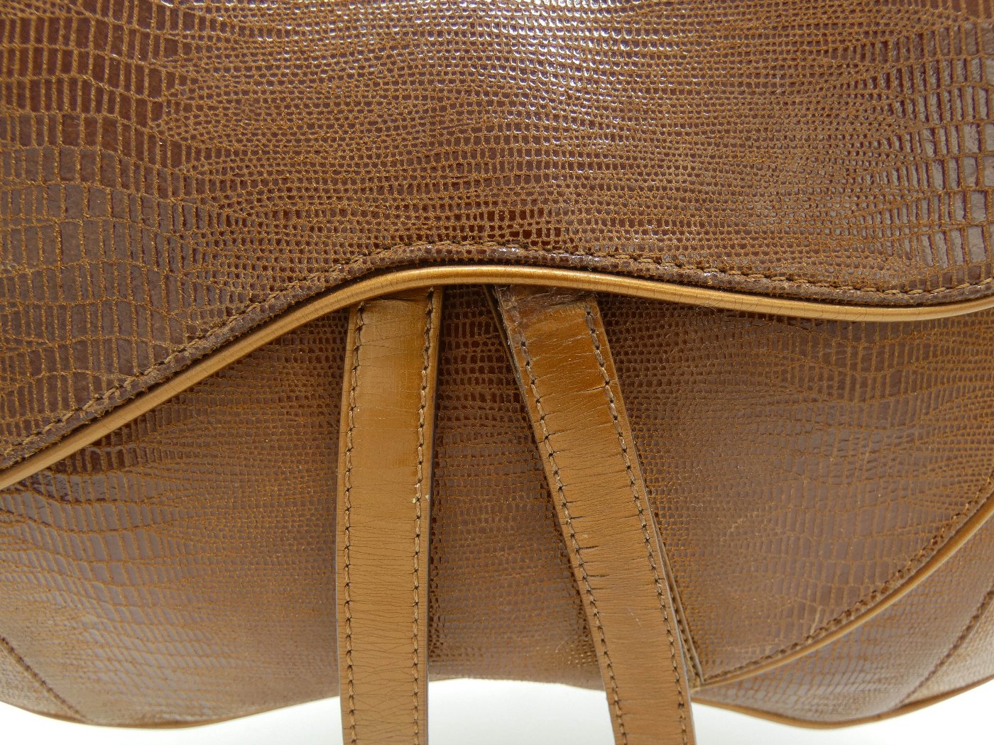 Christian Dior Lizard Embossed Brown Leather Double Saddle Bag Bag Christian Dior