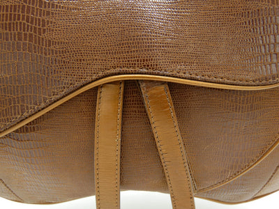 Christian Dior Lizard Embossed Brown Leather Double Saddle Bag Bag Christian Dior