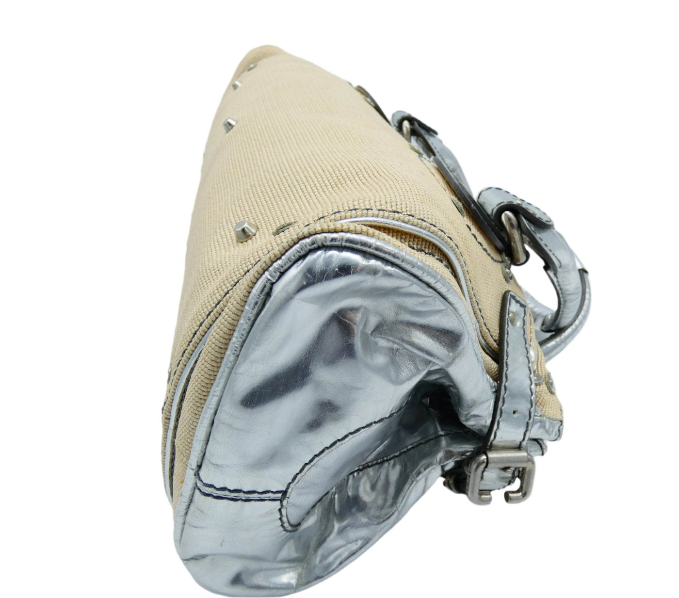 Chloe Silver Leather and Cream Linen Large Paddington Bag Chloe