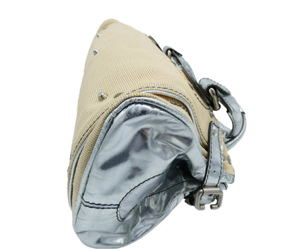 Chloe Silver Leather and Cream Linen Large Paddington Bag Chloe