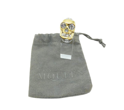 Alexander McQueen Gold Skull Ring with Crystal Heart Ring Alexander McQueen