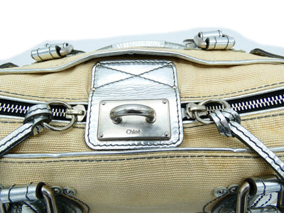 Chloe Silver Leather and Cream Linen Large Paddington Bag Chloe