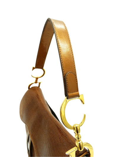 Christian Dior Lizard Embossed Brown Leather Double Saddle Bag Bag Christian Dior