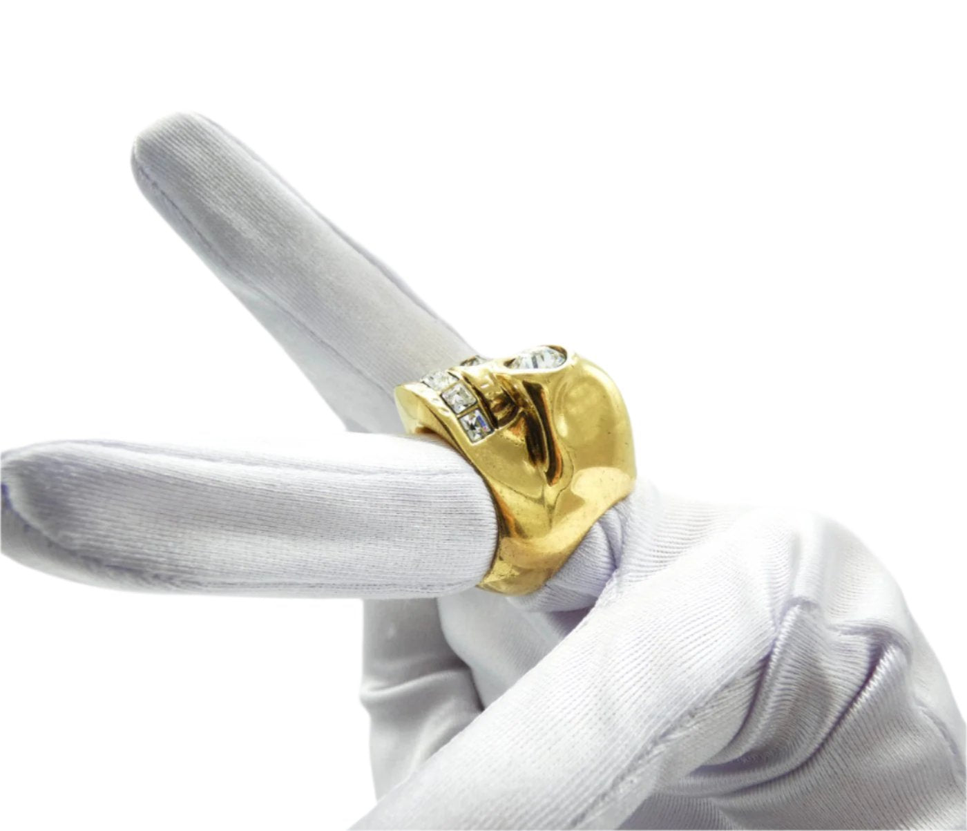 Alexander McQueen Gold Skull Ring with Crystal Heart Ring Alexander McQueen