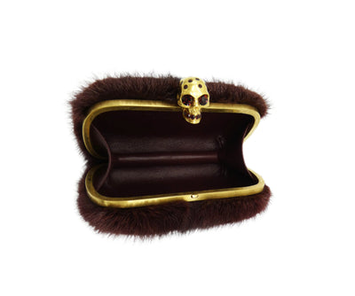Alexander McQueen Merlot Mink Skull Clutch Bag Alexander McQueen