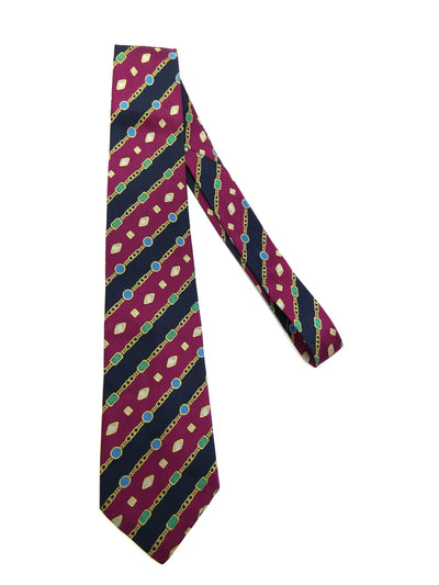 Chanel Vintage Maroon and Navy Striped Print Tie Ties Chanel