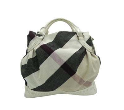 Burberry White Leather Trimmed Exploded Nova Check Satchel Bag Burberry