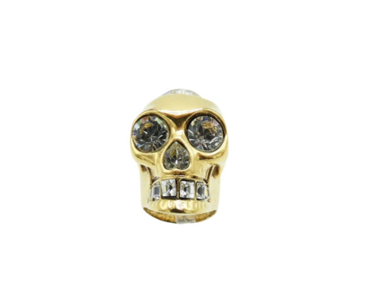 Alexander McQueen Gold Skull Ring with Crystal Heart Ring Alexander McQueen