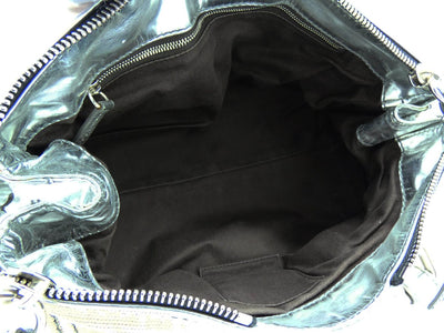 Chloe Silver Leather and Cream Linen Large Paddington Bag Chloe