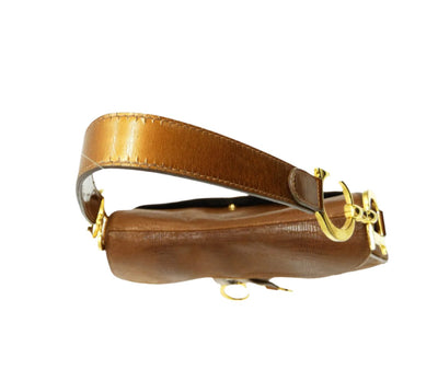 Christian Dior Lizard Embossed Brown Leather Double Saddle Bag Bag Christian Dior