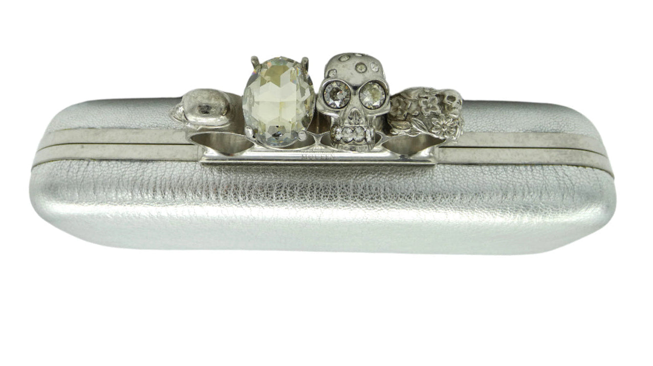 Alexander McQueen Silver Leather Skull Knuckle Clutch Bag Alexander McQueen