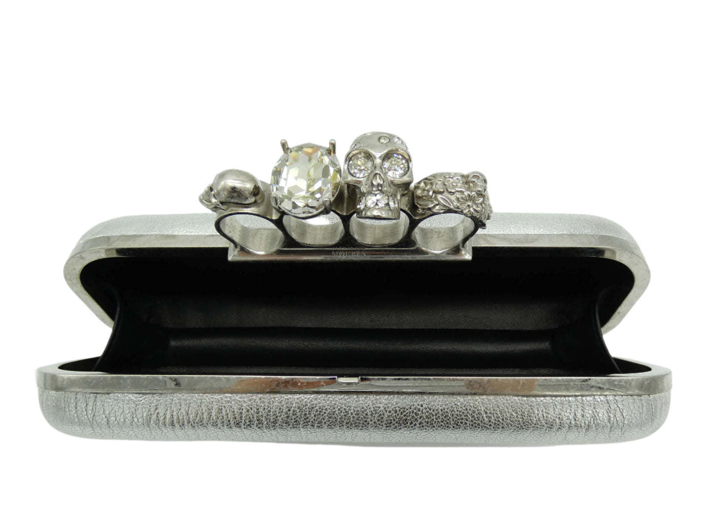 Alexander McQueen Silver Leather Skull Knuckle Clutch Bag Alexander McQueen