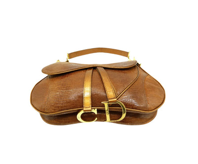 Christian Dior Lizard Embossed Brown Leather Double Saddle Bag Bag Christian Dior