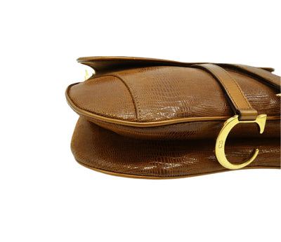 Christian Dior Lizard Embossed Brown Leather Double Saddle Bag Bag Christian Dior