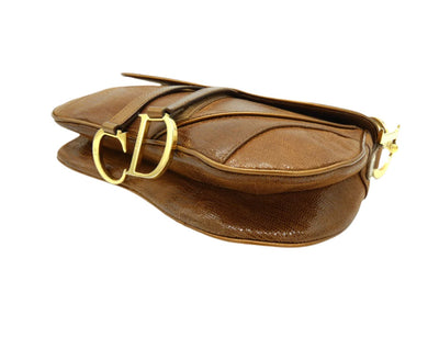 Christian Dior Lizard Embossed Brown Leather Double Saddle Bag Bag Christian Dior