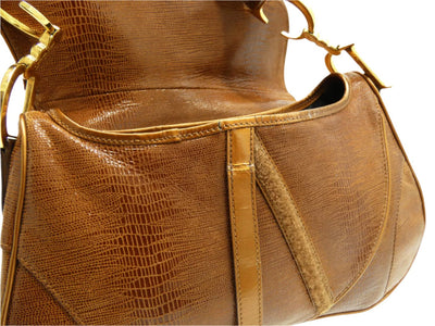 Christian Dior Lizard Embossed Brown Leather Double Saddle Bag Bag Christian Dior