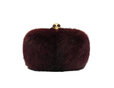 Alexander McQueen Merlot Mink Skull Clutch Bag Alexander McQueen
