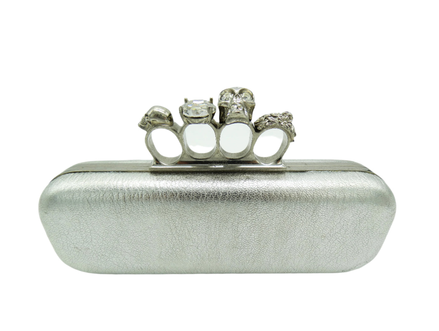 Alexander McQueen Silver Leather Skull Knuckle Clutch Bag Alexander McQueen