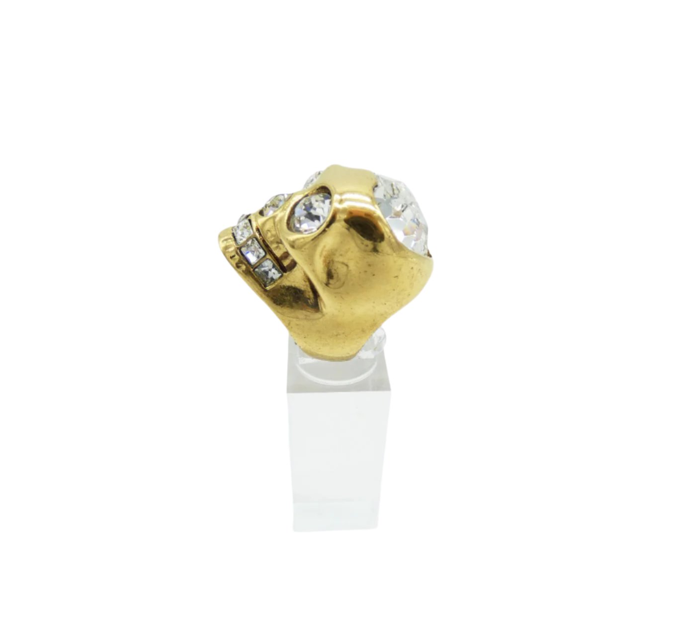 Alexander McQueen Gold Skull Ring with Crystal Heart Ring Alexander McQueen