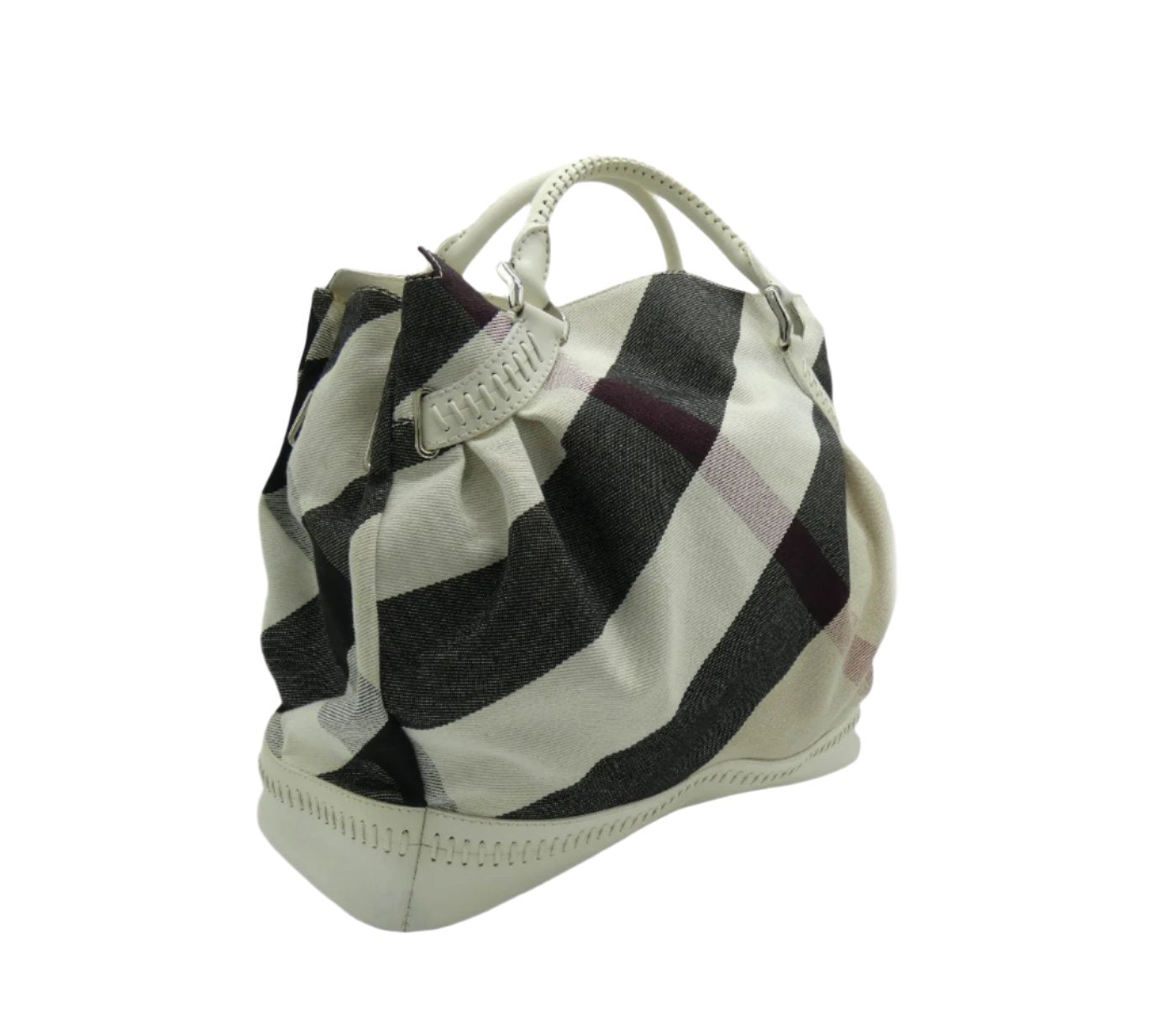 Burberry White Leather Trimmed Exploded Nova Check Satchel Bag Burberry