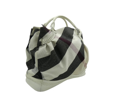 Burberry White Leather Trimmed Exploded Nova Check Satchel Bag Burberry