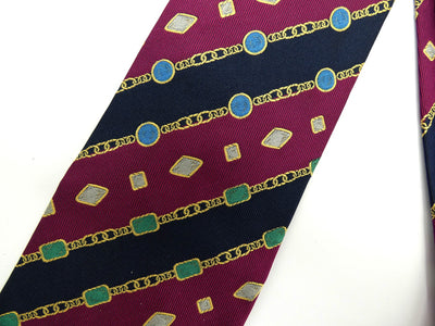 Chanel Vintage Maroon and Navy Striped Print Tie Ties Chanel