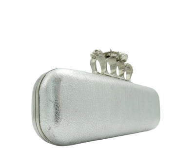 Alexander McQueen Silver Leather Skull Knuckle Clutch Bag Alexander McQueen