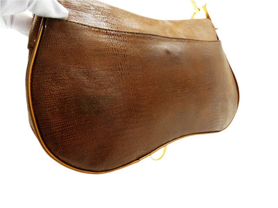 Christian Dior Lizard Embossed Brown Leather Double Saddle Bag Bag Christian Dior