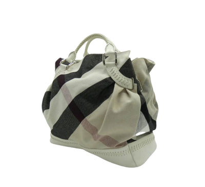 Burberry White Leather Trimmed Exploded Nova Check Satchel Bag Burberry
