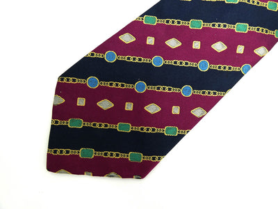Chanel Vintage Maroon and Navy Striped Print Tie Ties Chanel