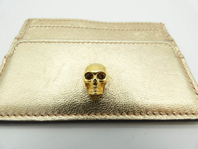 Alexander McQueen Skull Gold Leather Card Case Wallet Alexander McQueen