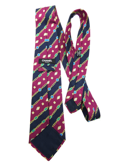 Chanel Vintage Maroon and Navy Striped Print Tie Ties Chanel
