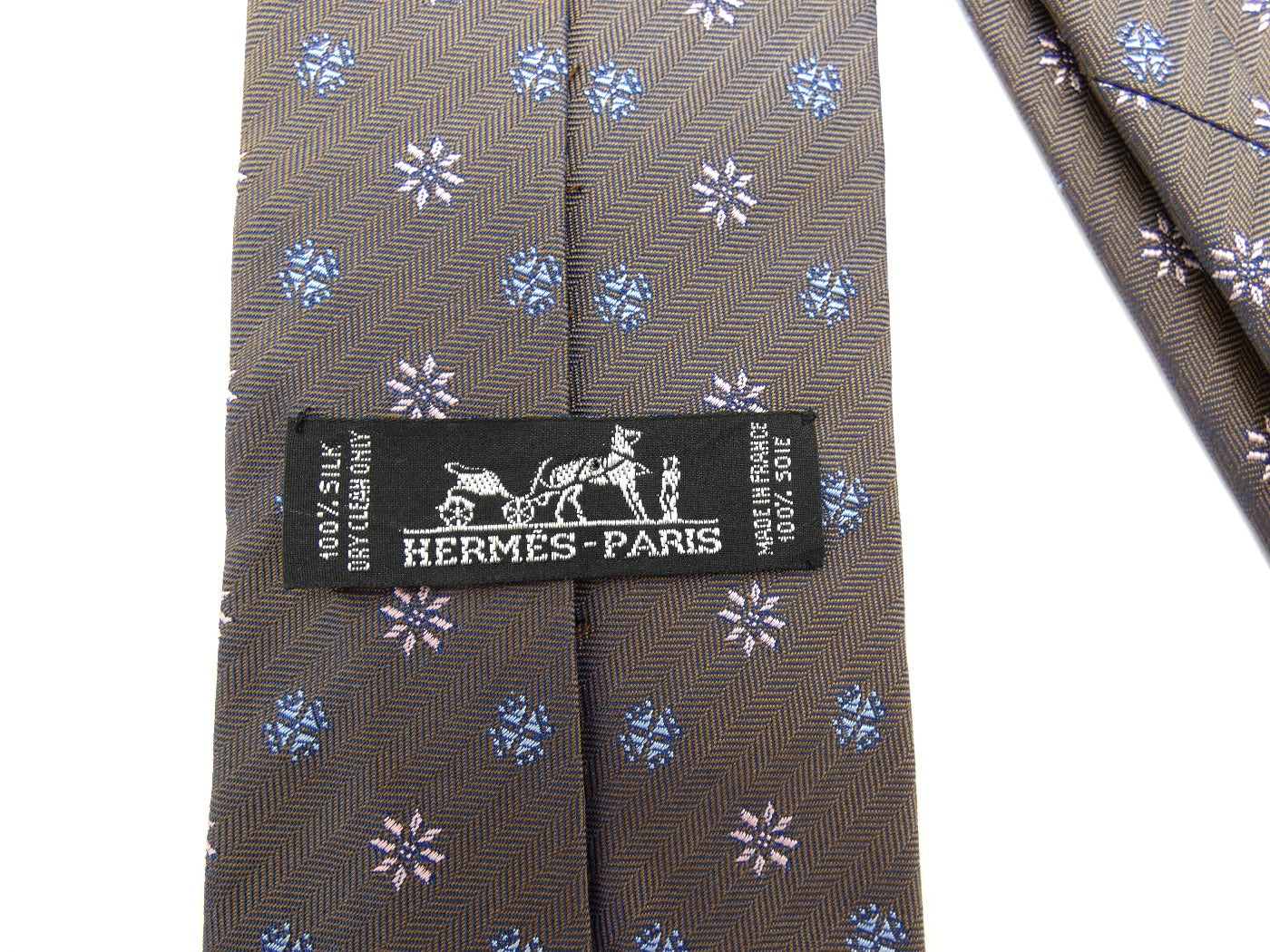 Hermès Brown Blue and Pink Flower Graphic Silk Tie Ties Hermès