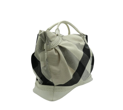 Burberry White Leather Trimmed Exploded Nova Check Satchel Bag Burberry