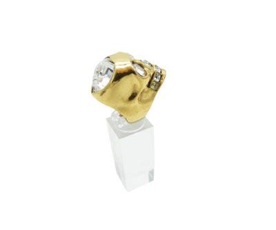 Alexander McQueen Gold Skull Ring with Crystal Heart Ring Alexander McQueen