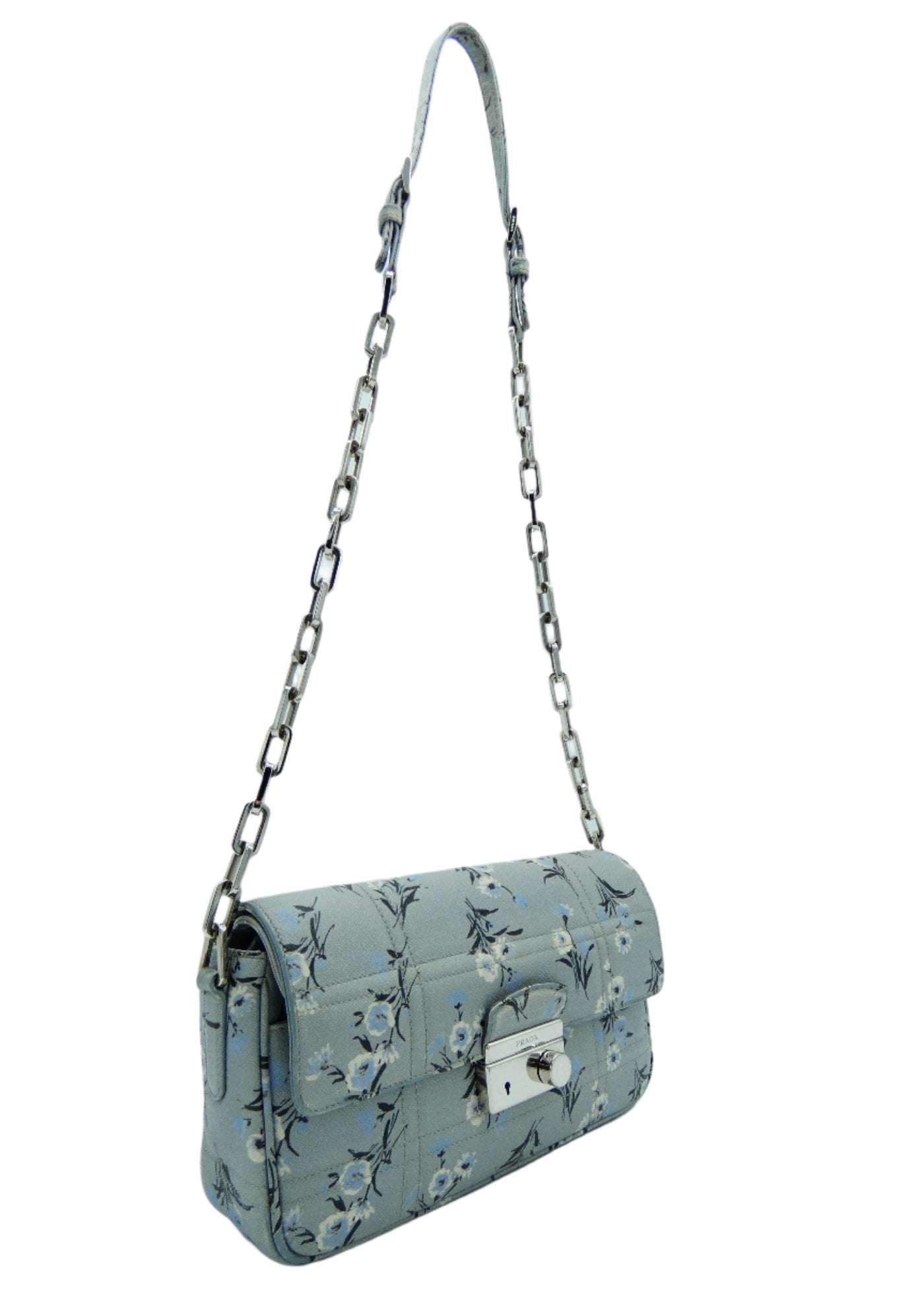 Prada Floral Print Saffiano Double Flap Bag Bag Prada