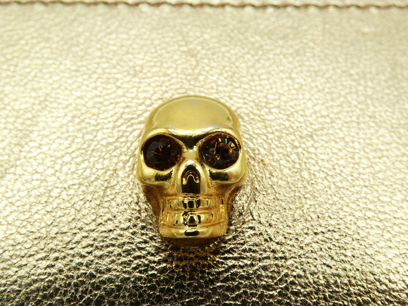 Alexander McQueen Skull Gold Leather Card Case Wallet Alexander McQueen