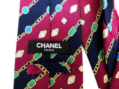 Chanel Vintage Maroon and Navy Striped Print Tie Ties Chanel