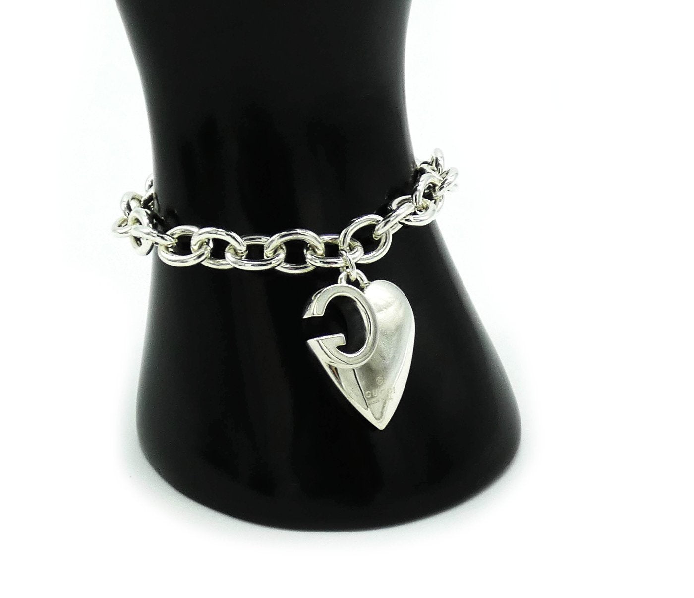 Gucci Sterling Silver Heart Charm Bracelet Necklace Gucci