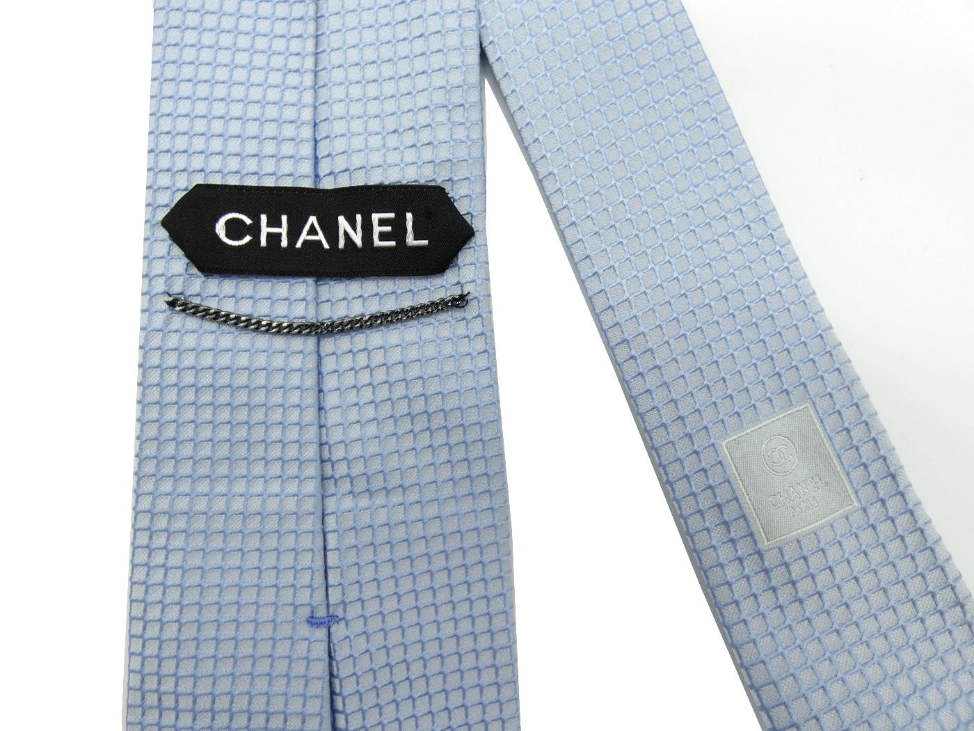 Chanel Light Blue Graphic Silk Tie Ties Chanel