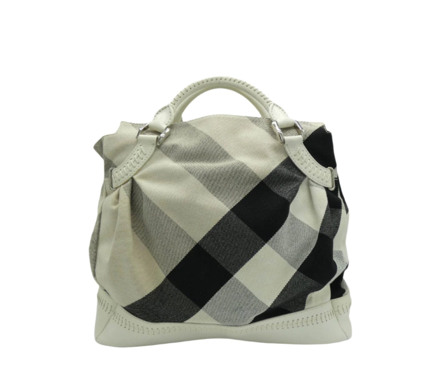 Burberry White Leather Trimmed Exploded Nova Check Satchel Bag Burberry